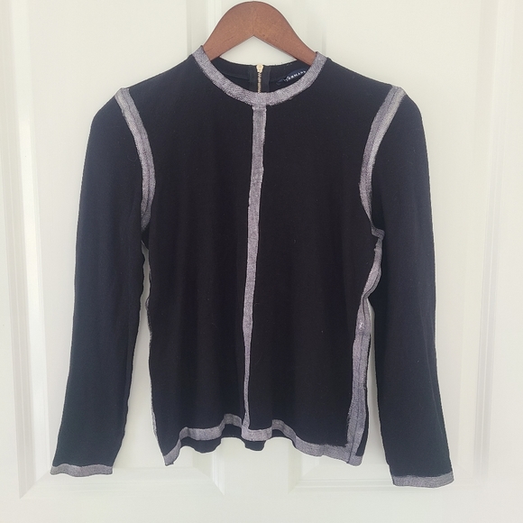 Ermanna Sweaters - Ermanna Women Contrast Trim Knit Sweater Size 38 Black Metallic Gray Lightweight